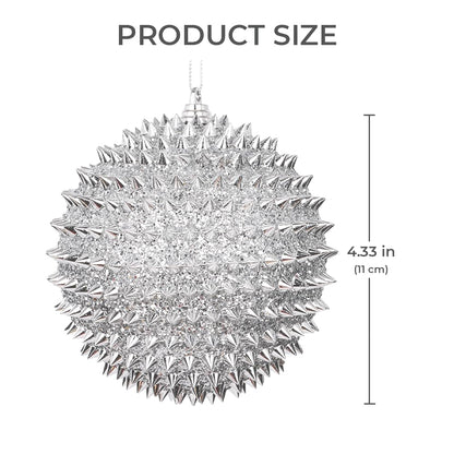 Spiked Glitter Christmas Ornaments, 4PCS 4.33" Handcrafted Cone Stud Ball Decorations in Punk Rock Gothic & Modern Glam Style, Shatterproof Christmas Tree and Holiday Decor for Home Party or Gift