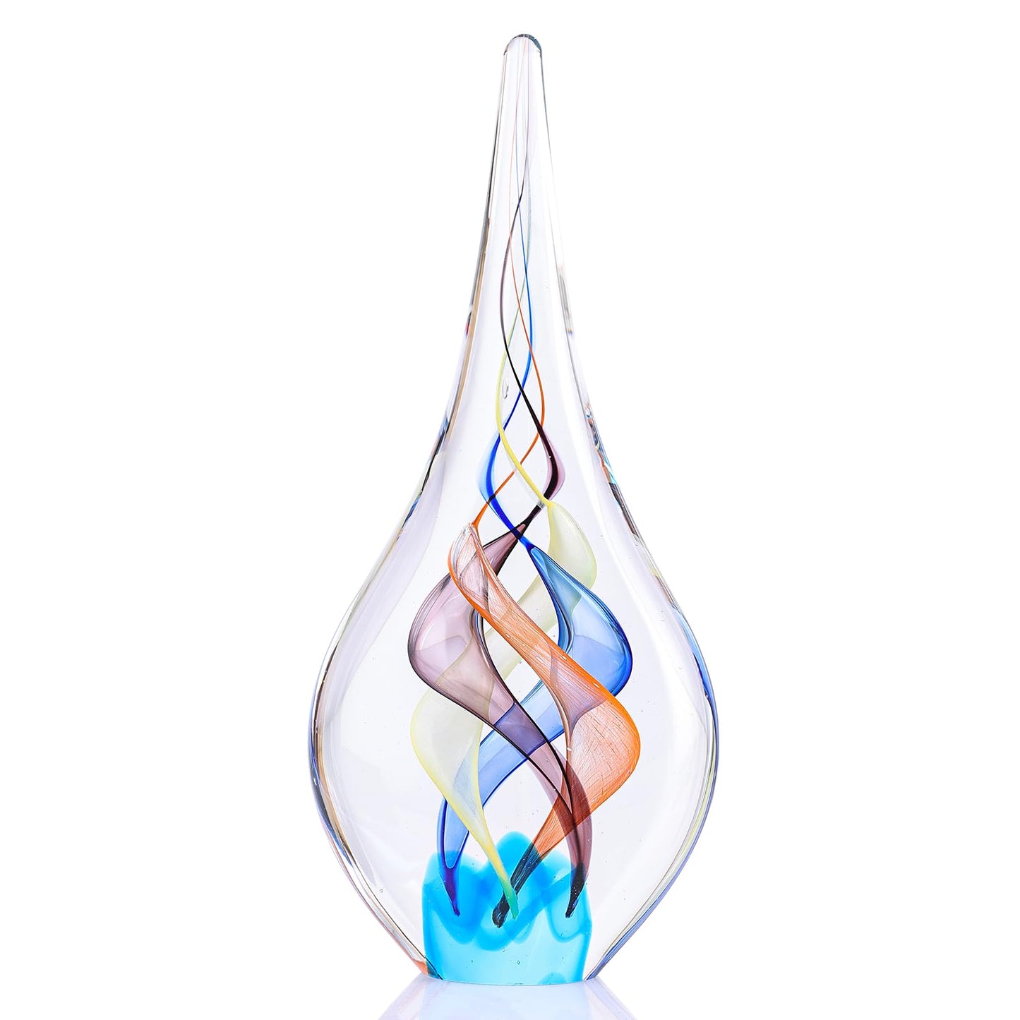 GrivSheen Hand Blown Glass Sculpture, Murano Style Decor, Clear Glass Art Collection Figurines, Teardrop Decorative Statue for Office Shelf, Unique Teardrop Sculpture Paperweight, Beach Room Decor
