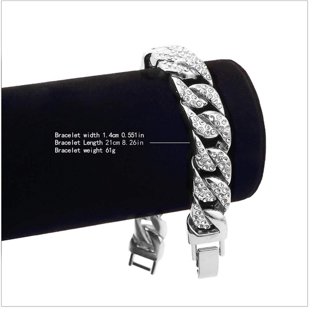 Aiyo Nice Mens Womens Cuban Link Bracelet Hip Hop Bracelet Stainless Steel Chain Bracelet Iced Out Curb Cuban 18k Gold Plated Bracelet With Clear Rhinestones (A-Silver)