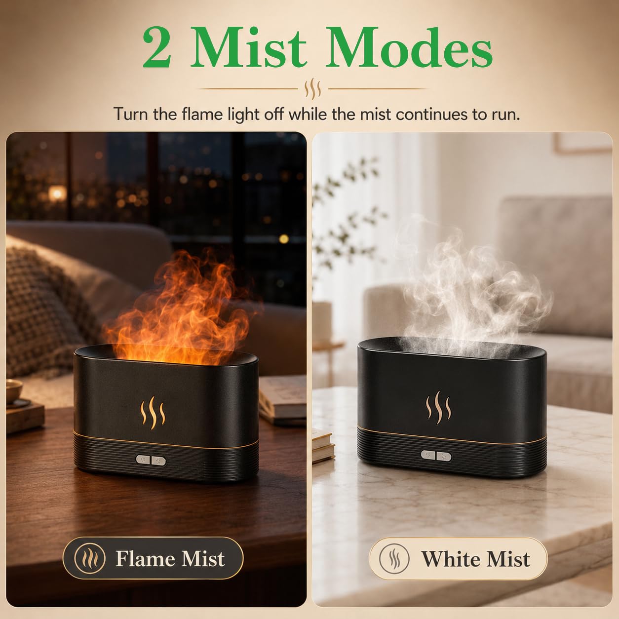 Aegci Flame Air Diffuser Humidifier, 180ML Essential Oil Diffuser with Fire Mist Effect, Ultrasonic Aroma Diffuser, 2 Brightness Modes, Auto-Off, for Bedroom Home Office(Black)