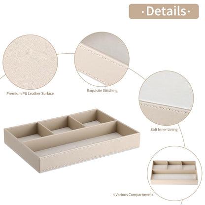 GORESE PU Leather Valet Tray, Stackable Jewelry Trays for Dresser, Drawer Nightstand Organizer Bedside Trays for Men Women, Entryway Desk Catchall Tray for Trinket, Key, Purse, Watch, Cologne, Beige
