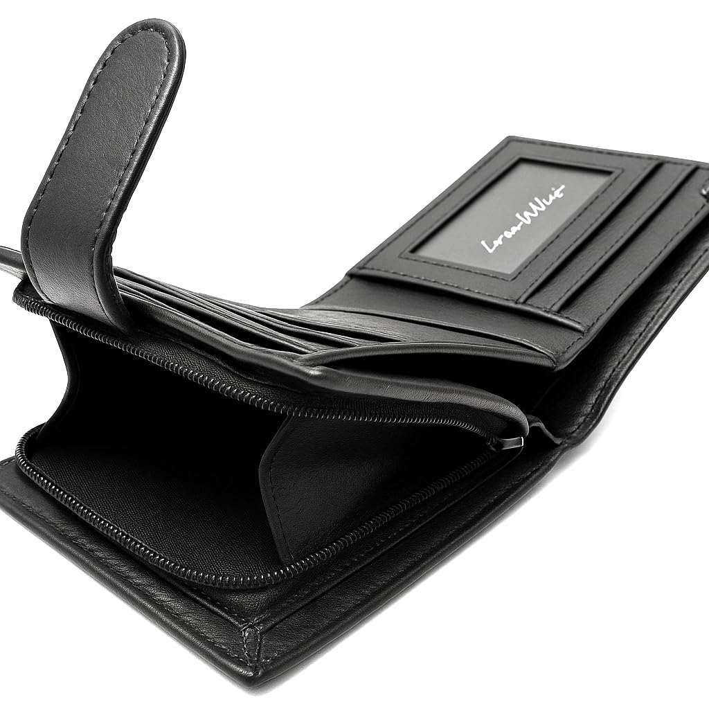 Buono Pelle RFID Blocking Mens Designer Genuine Real Soft Leather Wallet with Large Side Zip Coin Pocket/Pouch Gift Boxed