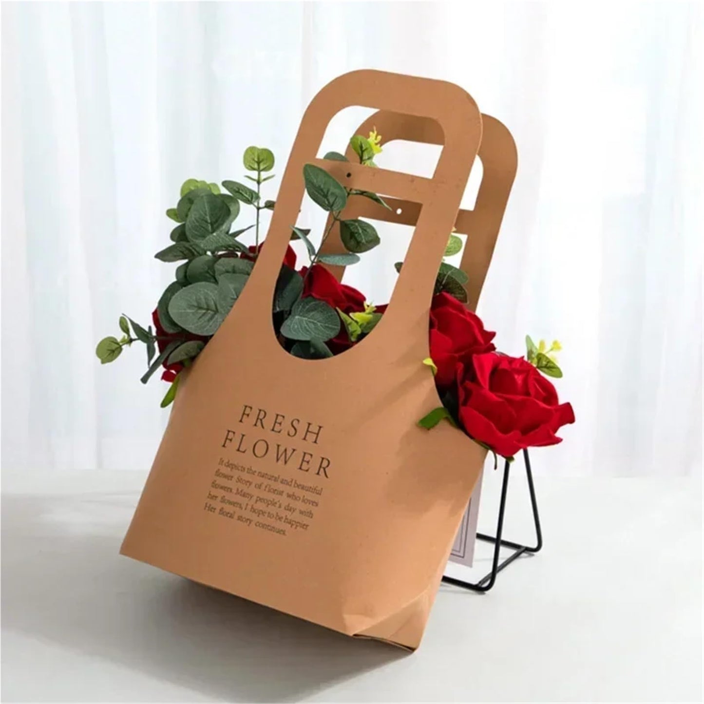 Nikeg Kraft Paper Flower Gift Bags 10Pcs Packaging Flower Boxs Rose Wrapping Handheld Waterproof Kraft Paper Bag Arrangement Valentine'S Day Wedding Decoration Gift(PINK,L 22 x10 x40cm)