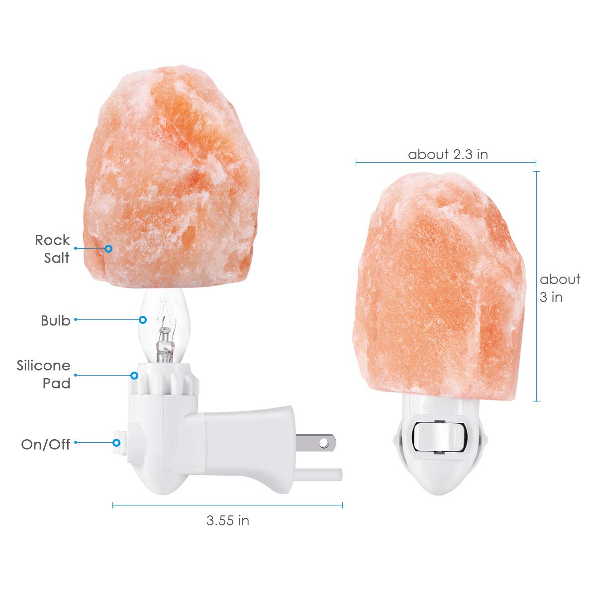AMIR (Upgraded) Salt Lamp, Natural Himalayan Crystal Salt Light with 4 Bulbs, 11.2oz Mini Hand Carved Night Light, with UL-Certified Wall Plug, Decoration Salt Rock Lamp (2 Pack)