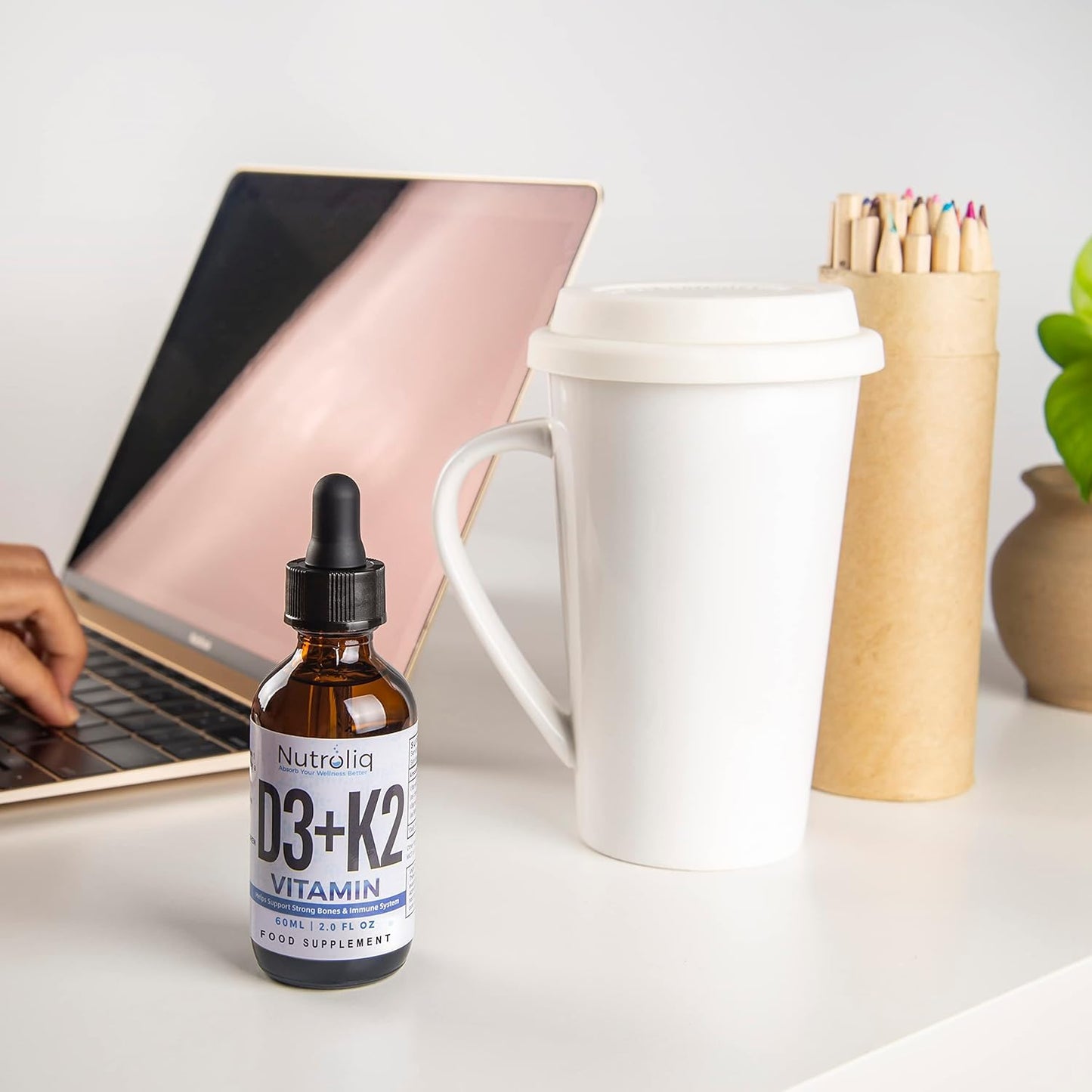Nutroliq Vitamin D3 + K2 Liquid Drops - 4000IU Vit D3, 100mcg Vit K as MK7, MCT, Extra Virgin Olive Oil - For Immune & Bone Health, Better Energy, Calcium Absorption - Natural Peppermint Flavour, 60ml