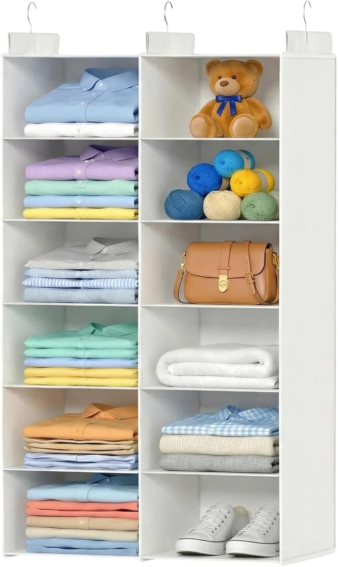 Space-Saving Hanging Closet Storage Organizer – Dual-Row Foldable Shelves