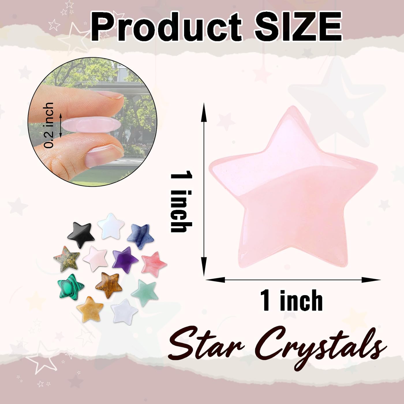 DUQGUHO Star Crystals and Healing Stones 1 inch Star Crystal Ornaments Set Energy Balancing Gemstones Meditation Polished Stone Christmas Ornaments Crystal Gifts for Women 12PCS