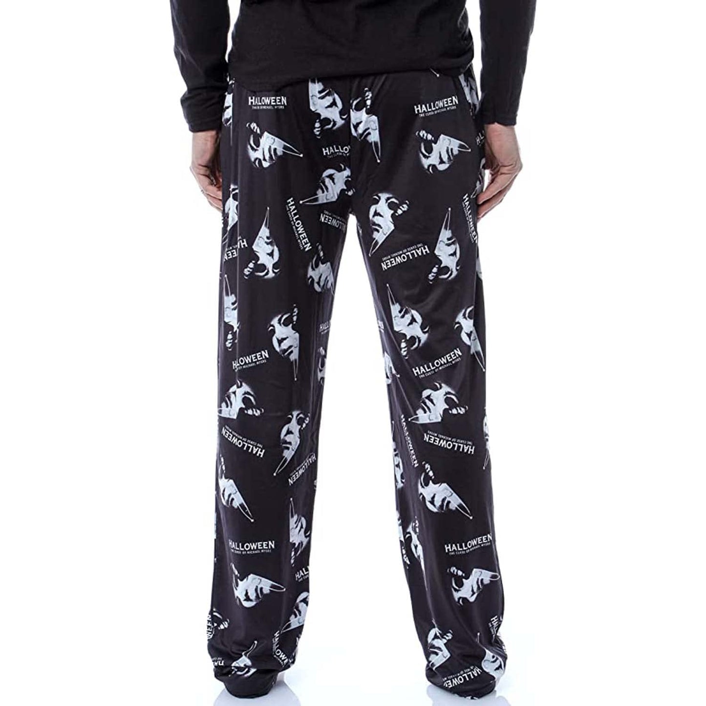 Halloween Michael Myers Men's Horror Film Allover Pattern Adult Lounge Sleep Pajama Pants (Large) Black