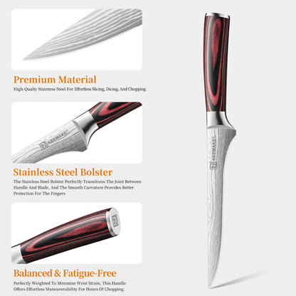 KEEMAKE Fillet Knife 6 Inch, Super Sharp Boning Knife High Carbon Stainless Steel Deboning Knives for Meat Cutting, Fish Knive with Ergonomic Pakkawood Handle with Gift Box