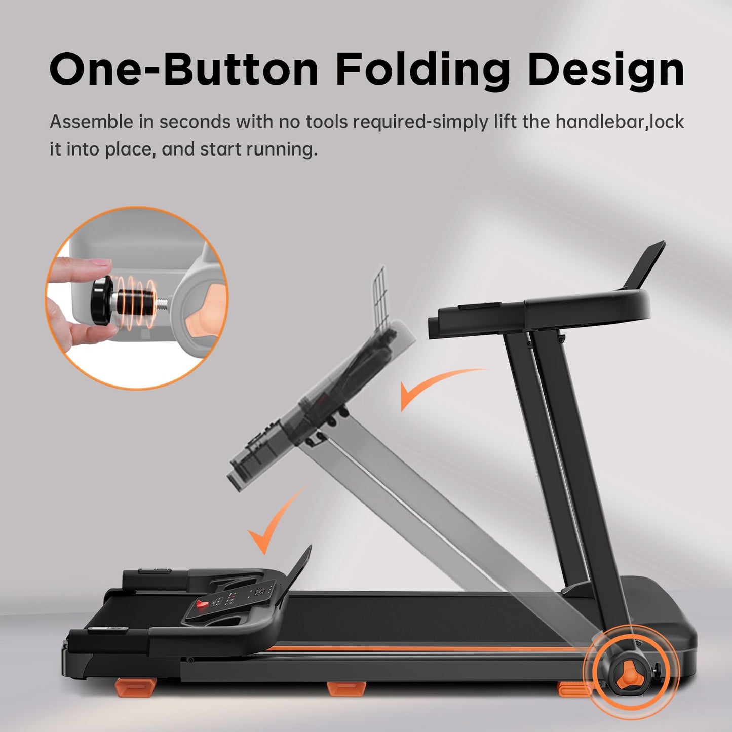 YUEJIQI Treadmills for Home, 3.0HP Quiet Brushless Foldable Treadmill with Incline, Small Space Portable Running Walking Machine, 300 Lbs Capacity with Bluetooth APP & Pulse Monitor