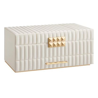 SONGMICS HOME Large Capacity Jewelry Box with Mirror, Jewelry Organizer with a Drawer, PU Surface with Stitching, 10.6 x 15 x 6.3 Inches, Cloud White, ANAH Collection UJBC184W01