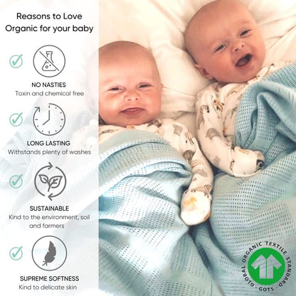 Bloomsbury Mill - Cellular Blankets Baby - Soft 100% Organic Cotton Baby Blanket - Pack of 2 - Essentials For Newborn - Ideal for Cot Bed, Travel, Car Seat, Pram, Moses Basket - Cream 75x95cm