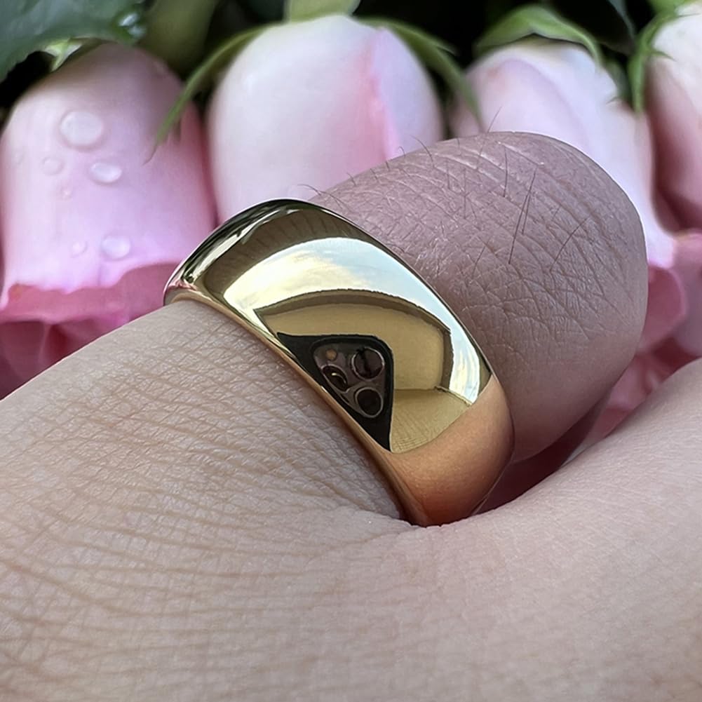 TUTISS 8mm Gold Tungsten Rings for Men Women Engagement Wedding Bands Domed Polished Comfort Fit Size 13