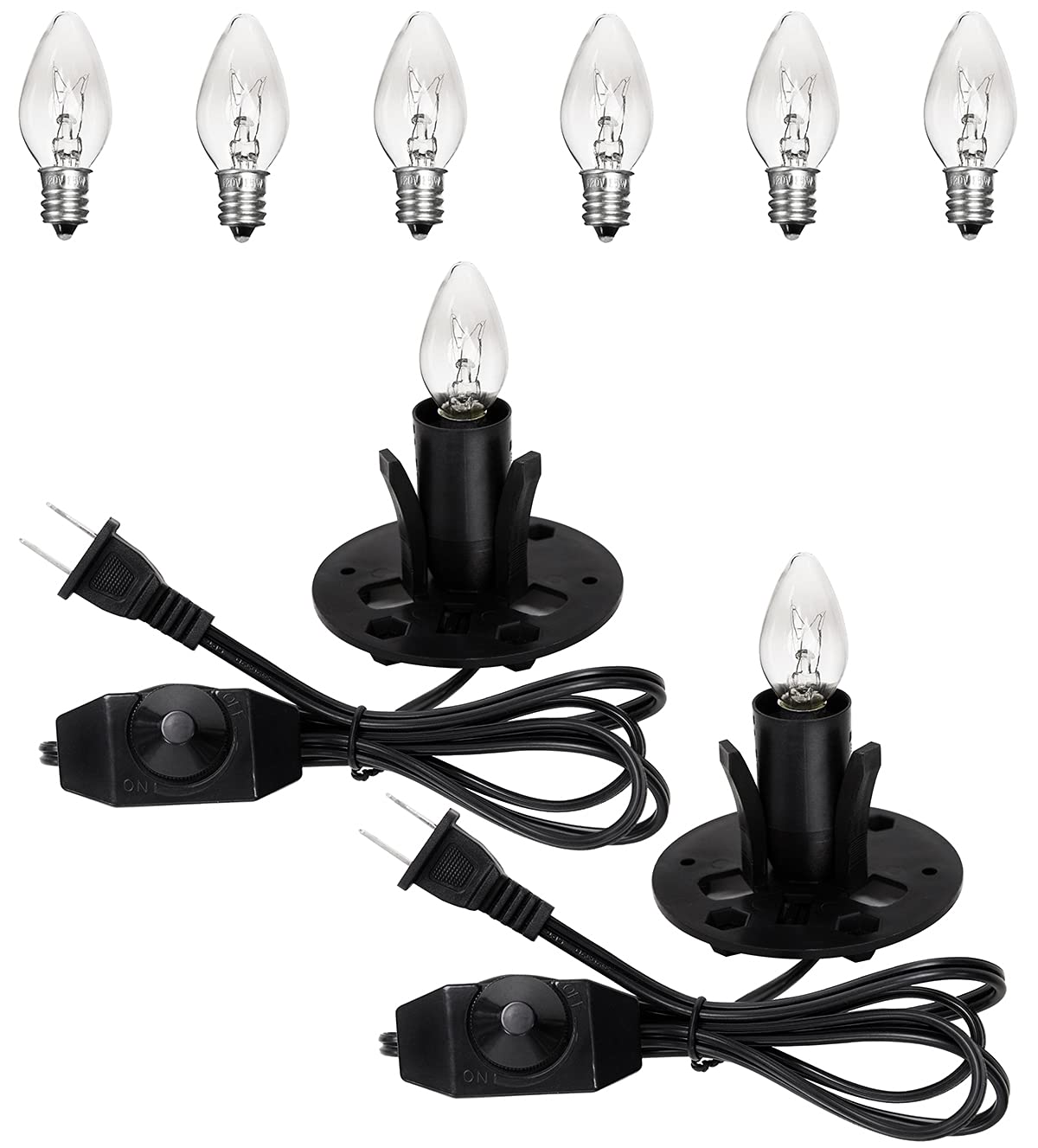 OHLGT Himalayan Salt Lamp Cord Replacement with Dimmer Switch(2-Pack) and E12 Halogen Salt Lamp Bulbs(6-Pack)