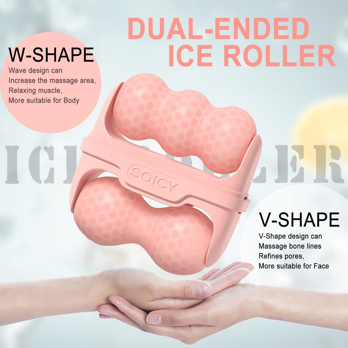 Leeshine Ice Roller for Face and Eyes - Facial Skin Care Tools with 2 in 1 Roller and Travel Case to Reduce Puffiness and Relief Migraine, Pain. Women Gift (Pink)