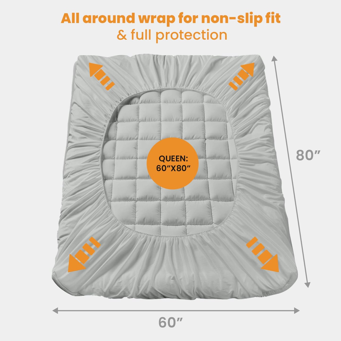 MATBEBY Queen Size Mattress Pad - Cooling Breathable Mattress Topper, Quilted Fitted Mattress Protector, Pillow Top Mattress Cover with 8-21" Deep Pocket, Machine Washable, Light Grey, 60x80 Inches