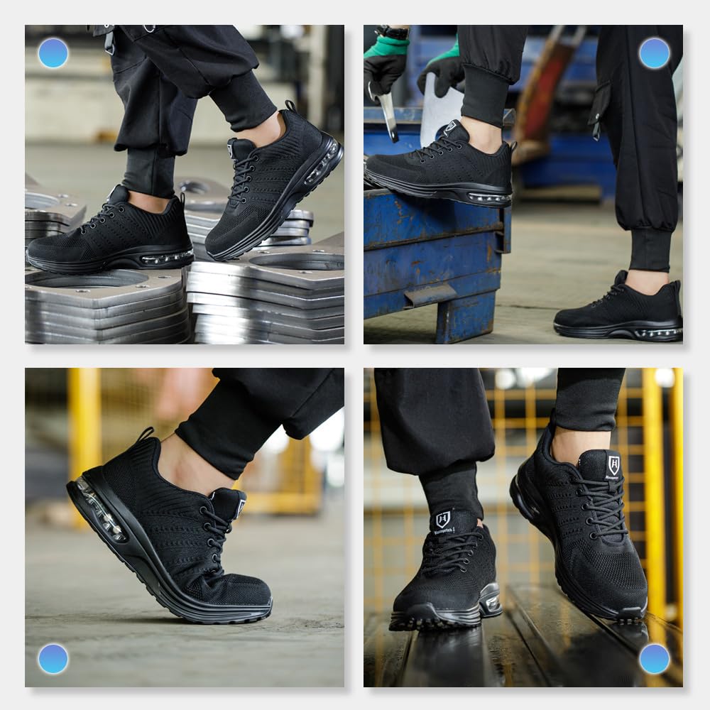 Nasogetch Safety Trainers Steel Toe Cap Trainers Men Women Lightweight Breathable Safety Shoes Work Trainers with Cushioning Black UK 9 Label Size 43