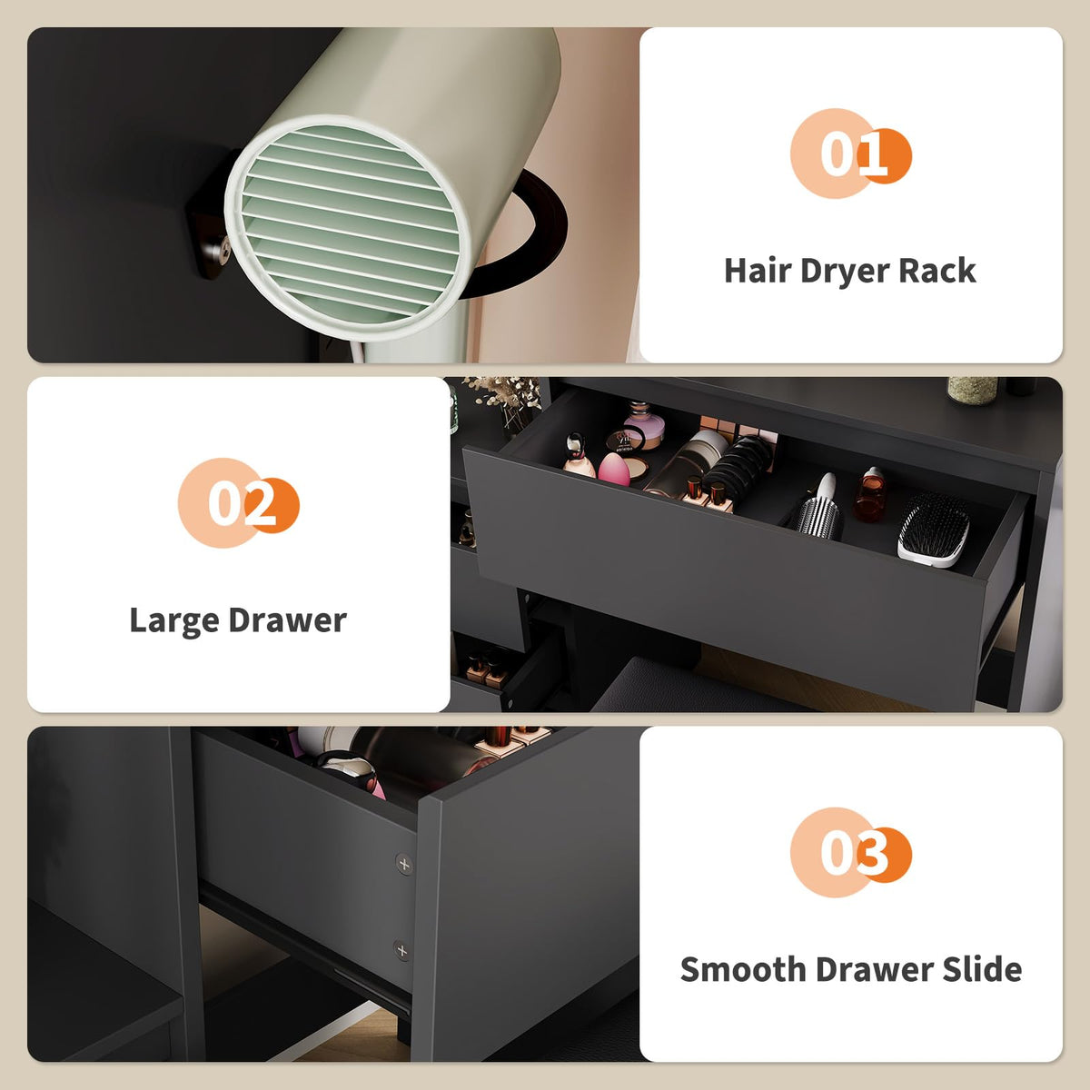Vanity Desk with Mirror and Lights - 36" Vanity Table Set with 4 Drawers, Power Outlet, USB Ports, Stool, Dressing Table with 3 Lighting Color Adjustable for Bedroom, Women,