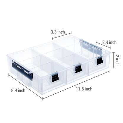 MyGift Single Add-on Tray for 11 Inch Clear Arts and Crafts Stackable Storage Box, Sewing Supplies Storage Organizer Case Accessory Optional Tray with Black Accents, 3 Drawers and Removable Dividers