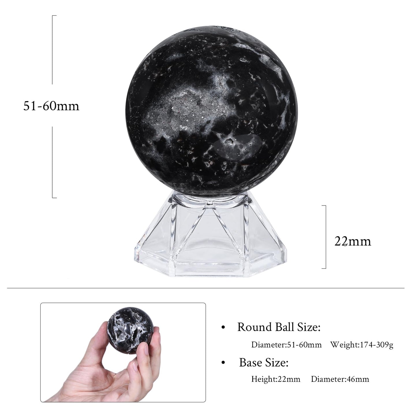 SUNYIK 2.01-2.36" Healing Sphalerite Stone Crystal Ball with Acrylic Stand, Natural Stone Orb Sculpture Figurine for Divination Meditation, Decorativone Ball Sphere for Home Office Decor