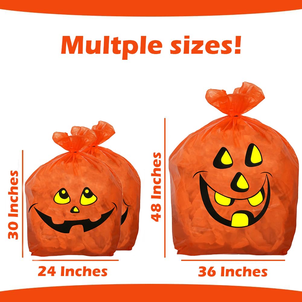 Set Of 4 Halloween Decorative Giant Lawn Bags With Twist Ties (Pumpkin & Ghost)