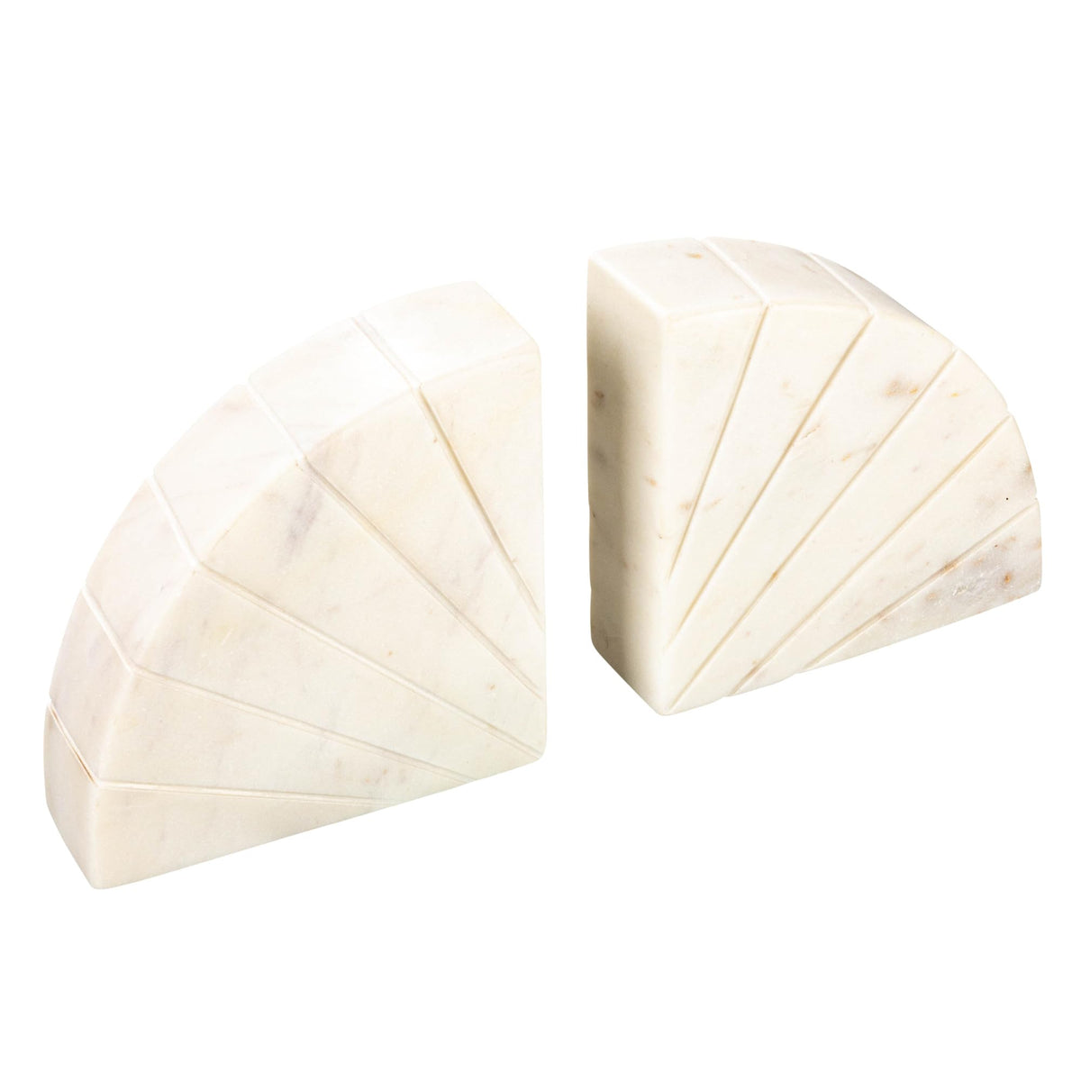Creative Co-Op Modern Arched Semicircle Marble Bookends with Carved Detail, Set of 2, White