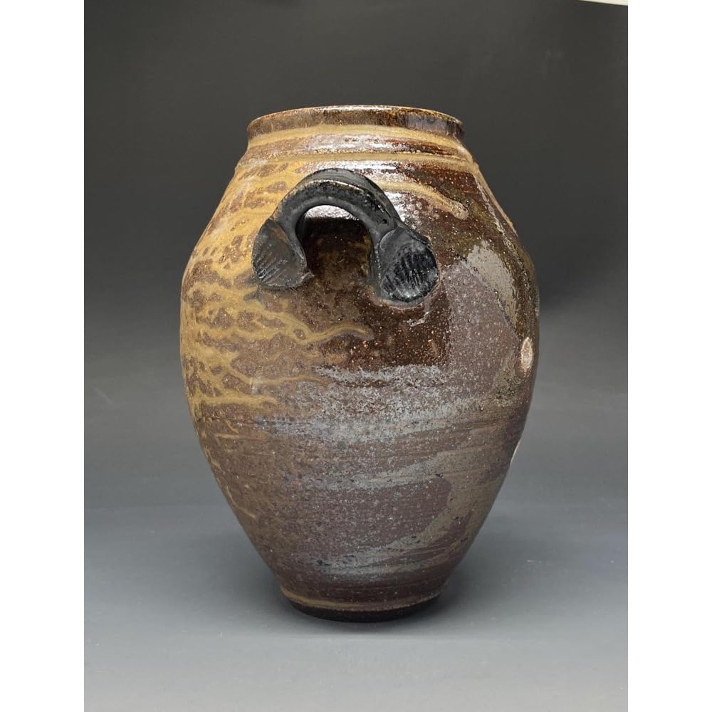 7.5" Side Fired Salt Glazed Stoneware Vase with Handles, Boho Terracotta Large Pottery, Rustic Farmhouse Decorative vases for Centerpieces