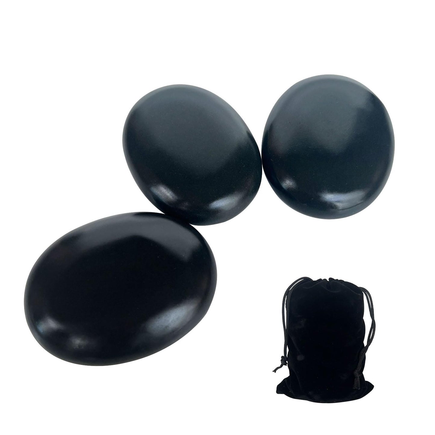 MINGJISHIYE Hot Stone Massage, 3 piece Set Large Oval Hot Stone 3.58x2.78x1.19 inches, Basalt Home spa, Relaxation, Massage Treatment (3PCS)