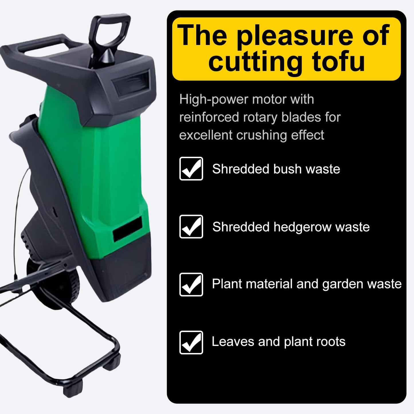 XygZythror Electric Garden Shredder & Wood Chipper, Garden Tree Branch Crusher Machine, 40mm Cutting Capacity,Overload Protection, for Lawn and Garden Use Yellow