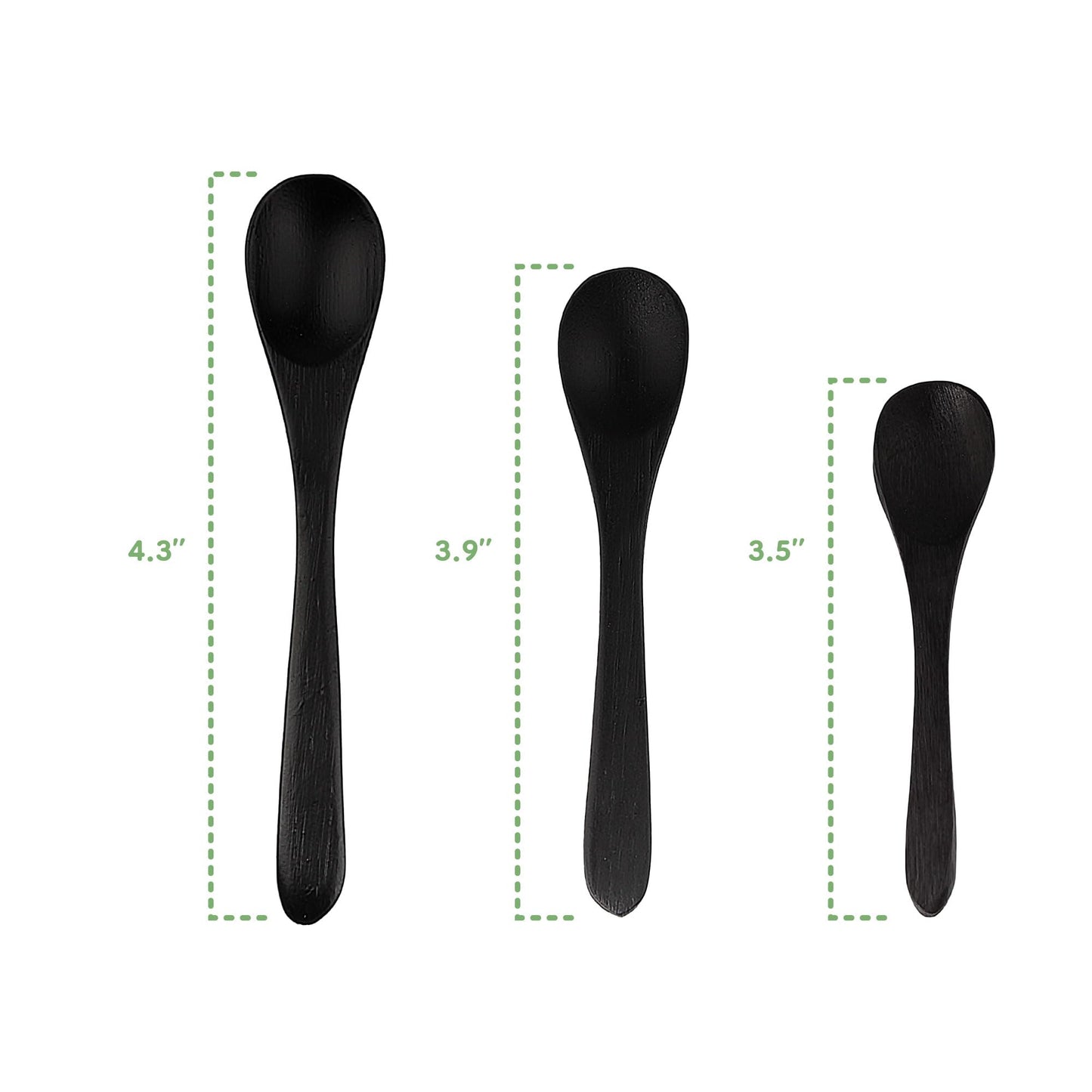 BambooMN Bamboo Serving Spoons, Mini Salt Sugar Spoon, Tiny Wooden Spoons for Spices, Black Oval 3.5", 10 Pieces