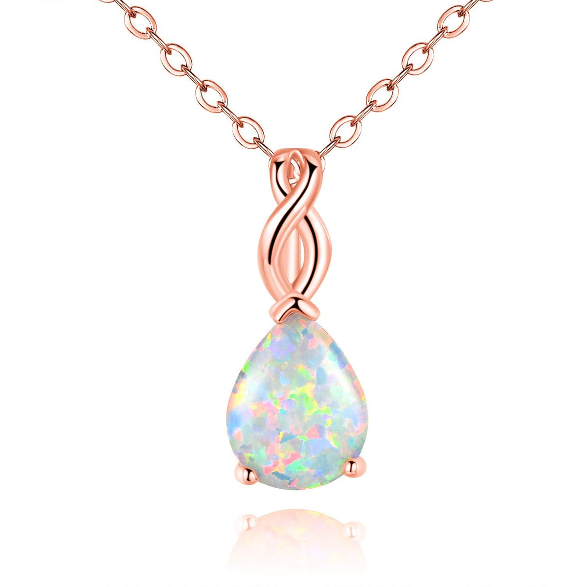 VOLUKA Teardrop White Fire Opal Necklace for Women 18K Rose Gold Plated October's Birthstone Gemstone Pendant Vintage Elegant Friendship Link Chains Choker Mother