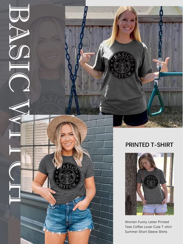 Halloween Shirts for Women Basic Witch Coffee Letter T Shirt Vintage Witches Graphic Tees Fall Halloween Party Tops