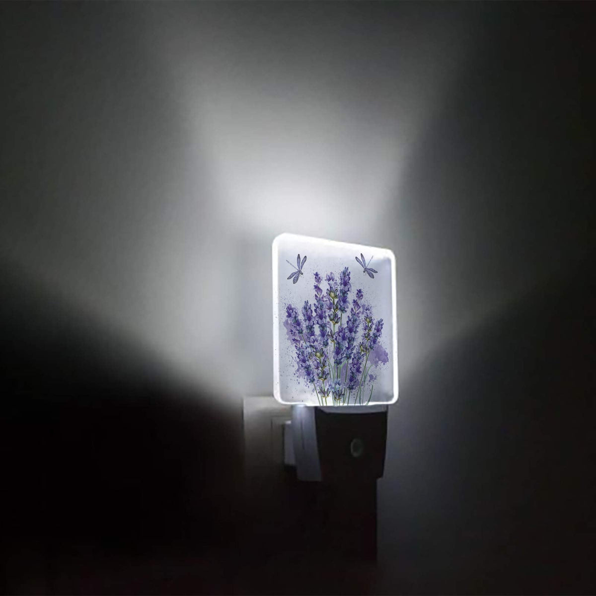 Lavender Dragonfly Flower Plug-in LED Night Lights Purple Plant Auto Dusk-to-Dawn Sensor for Bedroom Bathroom Kitchen Nursery Hallway Stairs Wall Home Decor