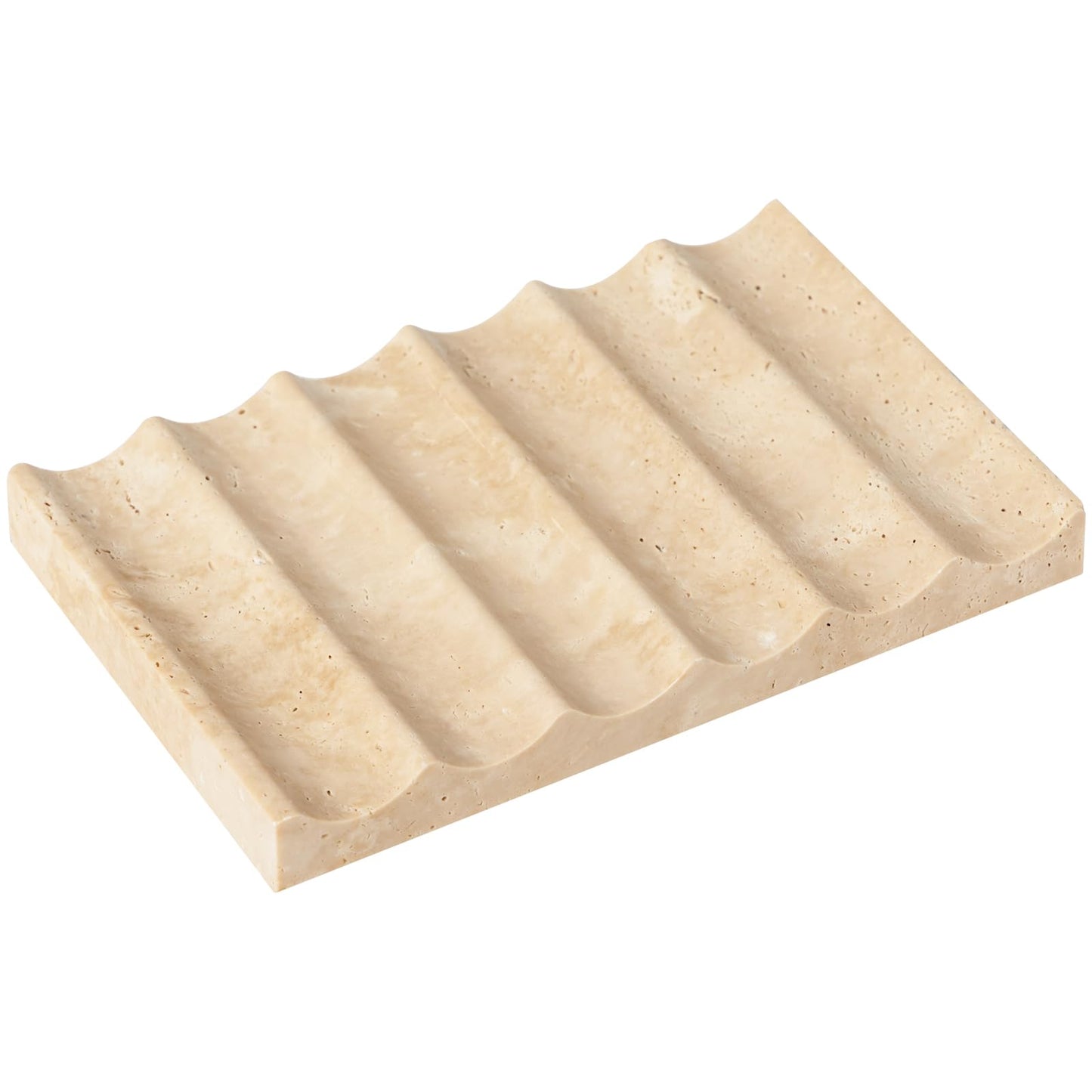 Soap Dish Rectangular, Beige Travertine Stone Soap Holder with Self Draining - Shower Bathroom Kitchen, Jewelry Ring Display Tray
