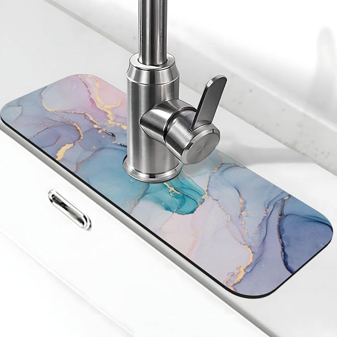 Colorful Marble Abstract Kitchen Sink Splash Guard Faucet Mat Super Absorbent