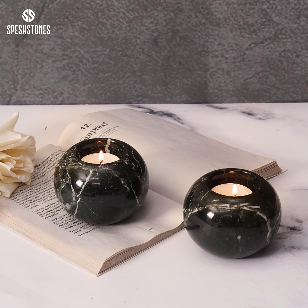 SPESHSTONES Marble Tealight Candle Holder 3.5-Inch Black Stone Votive Holder for Table Centerpieces & Earthy Aesthetic Decor, Wedding Gifts