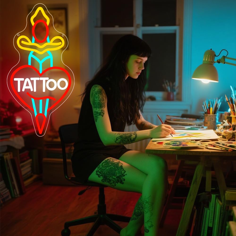 RuCvixkt Tattoo Neon Sign for Wall Decor, Neon Light for Tattoo Studio Room Salon Business, USB Powered Sign for Bedroom Boy Girl Tattoo Lovers