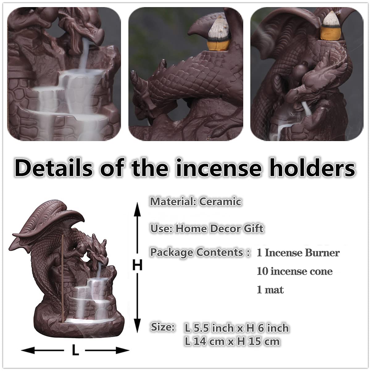 Fly Dragon Backflow Incense Burner Handmade Waterfall Incense Holders Home Decor Gift Statue Ornaments