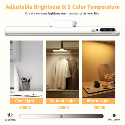 bravzurg Motion Sensor LED Strip Light Bar, Battery Operated Wall Lights, 4000mAh Rechargeable Lamp, Magnetic Dimmable Remote Control, Under Cabinet Kitchen Light for Mirror Bathroom Bedroom – White