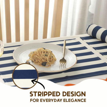 Folkulture Placemats Set of 4 (13 x 19) | 100% Cotton,Cute,Heat Resistant,Machine Washable Striped Place Mats | Blue & White Rectangular Table Placemats or Dining Table Mats