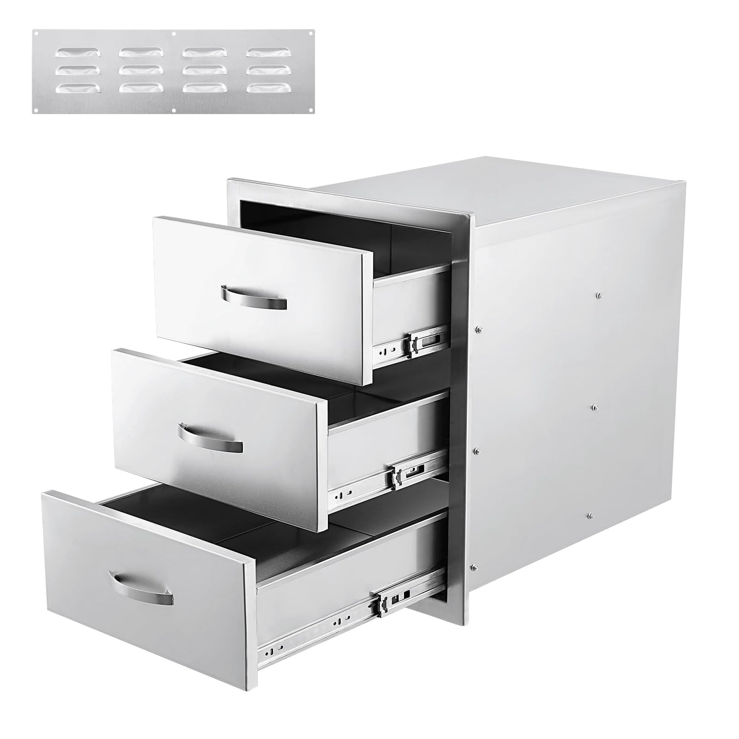 GarveeHome 20" w x 27" h x 23" d Stainless Steel Outdoor Kitchen Drawers, Flush Mount Built-in 2-Drawer BBQ Access Storage – Enclosed Unit for Grill Islands & Outdoor Kitchens