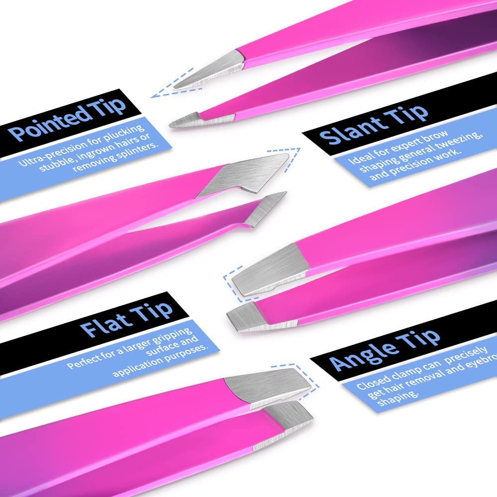 TsMADDTs 6 PCS Tweezers Set for Women, Eyebrow Tweezers with Curved Scissor for Ingrown Hair, Hair Plucking Daily Beauty Tools with Leather Travel Case