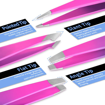 TsMADDTs 6 PCS Tweezers Set for Women, Eyebrow Tweezers with Curved Scissor for Ingrown Hair, Hair Plucking Daily Beauty Tools with Leather Travel Case
