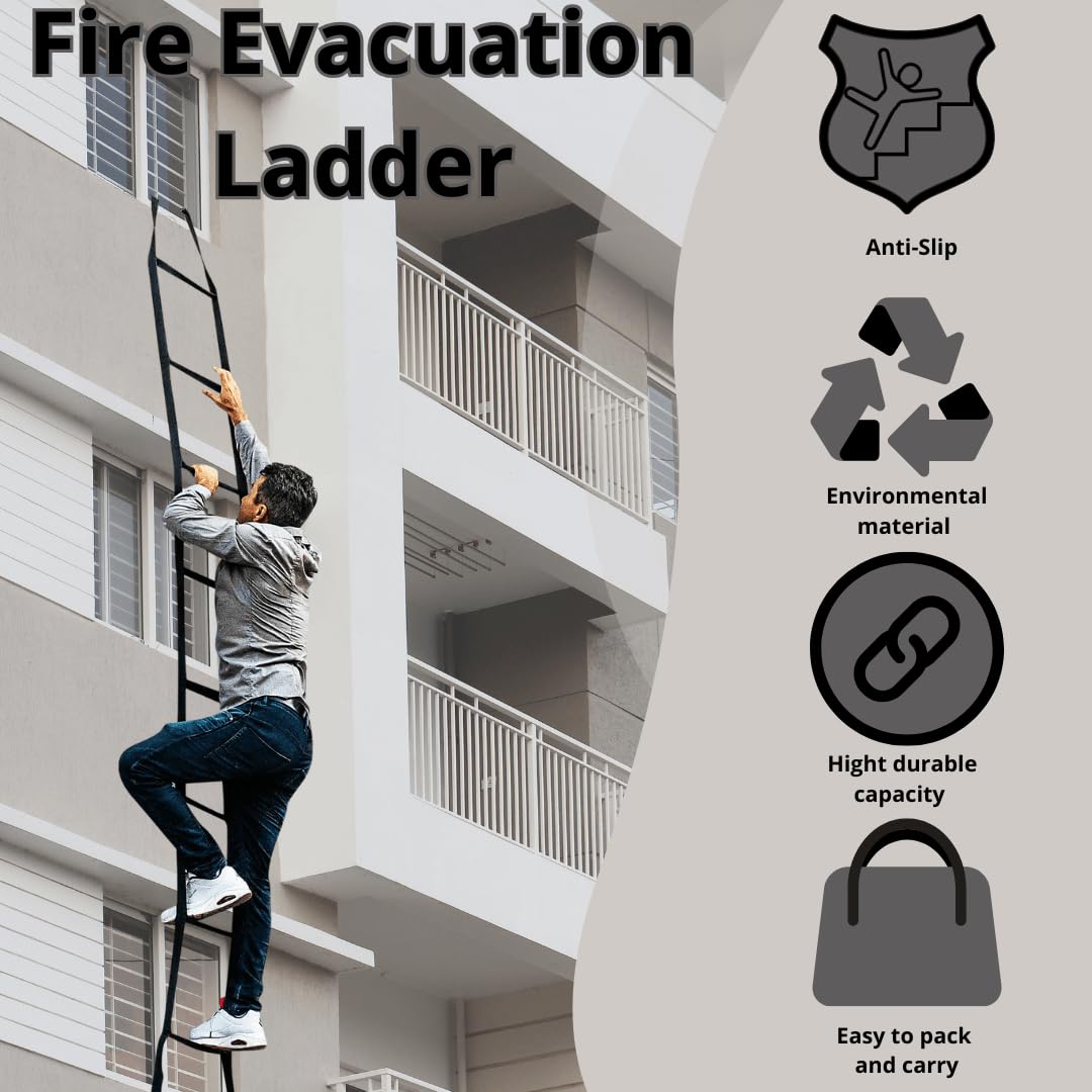 ISOP Fire Escape Ladder 3 Story 24 ft | Rescue Rope Ladder with Spring Hooks | Lightweight, Compact & Portable | Safety Rope Ladders Multi-Functional & Weather Resistant | Emergency Evacuation Tool
