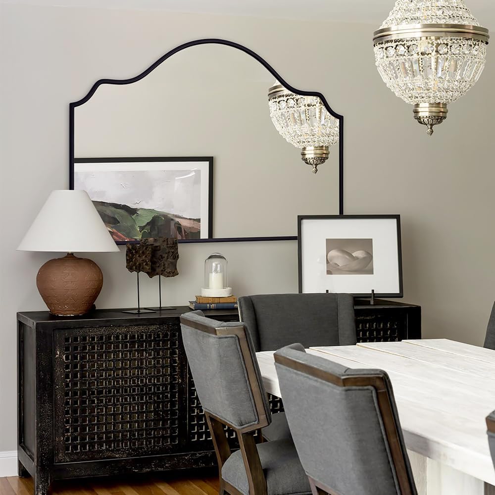 Chende Large Black Mirror, 47'' x 32'' Arched Mirror with Wooden Frame, Modern Decorative Wall Mirror for Living Room, Fireplace, Entryway
