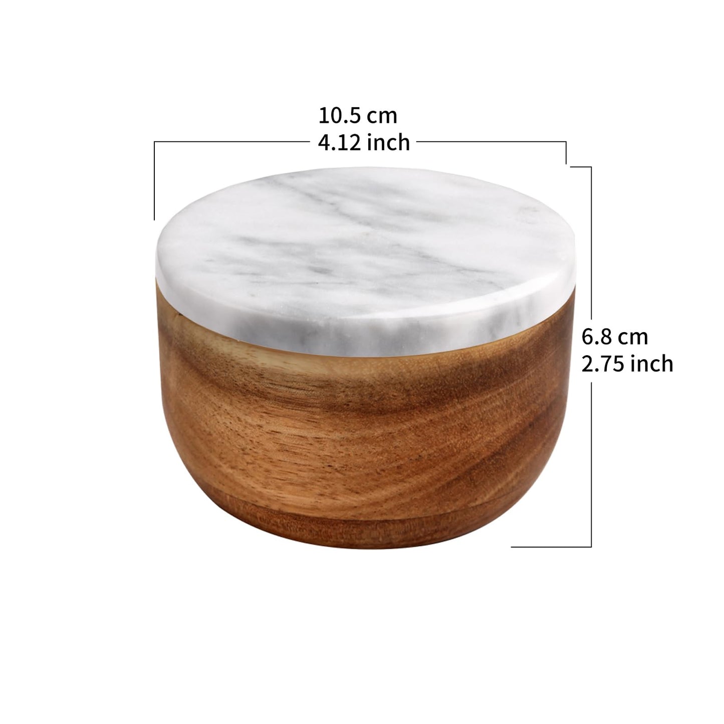 jalz jalz Large Acacia Wood Salt Cellar with Marble Lid - 10oz Heavy Salt Box Pepper Pinch Pot with Spoon - Natural Solid Wood Spice Container Decorative White Grey Marble Cover for Kitchen Counter