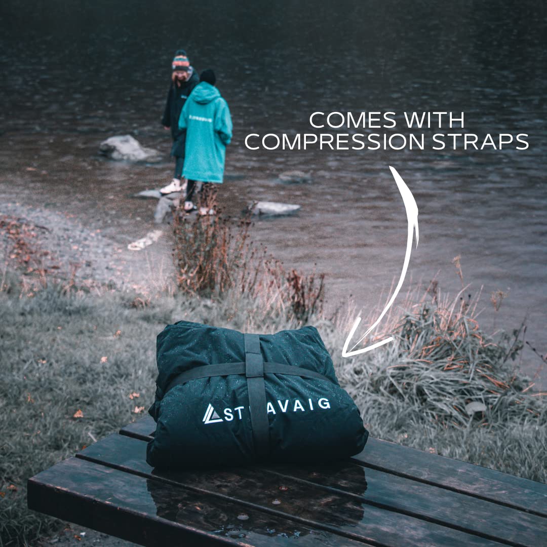 Adult Waterproof Changing Robe Super Soft Fleece Lining-Windproof, Waterproof to 10,000mm Oversized Coat for Changing Swimming and Watersports. With Compression Straps (Medium, Black)