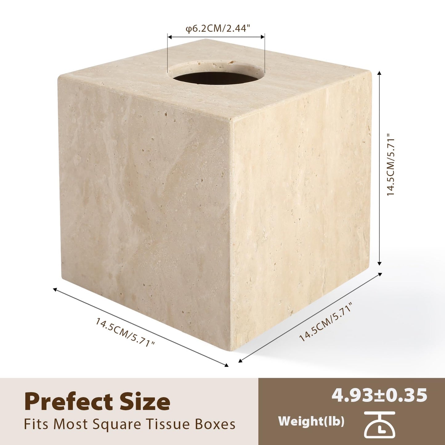 Koville Marble Tissue Box Cover, Heavy Square Tissue Cube Cover Tissue Organizer with Open Bottom for Countertop, Decorative Stone Facial Tissues Boxes Holder for Bathroom Bedroom Kitchen (Beige)