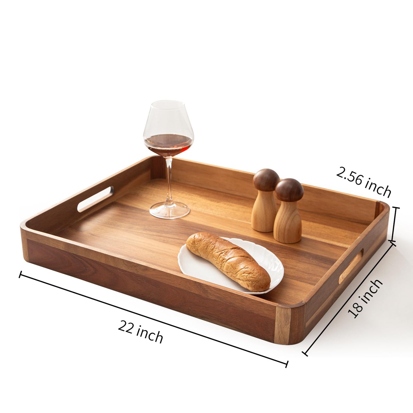 Wooden Serving Tray with Handles,Rustic Ottoman Tray for Kitchen Counter/Coffee Table/Living Room Decor,Versatile Tray for Party Wood ServingTray for Dinner/Breakfast/Snack Entertaining Guests