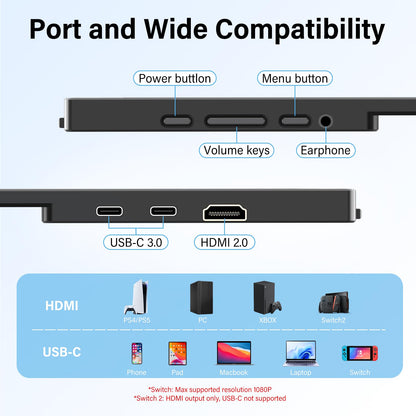 InnoView Portable Monitor Touchscreen 15.6" 1080P 10-Point Touch Screen Monitor Portable with Protective Sleeve Built-in Stand, 1200:1 HDMI USB C Travel Monitors for Laptop, PC, Phone
